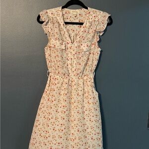 Monteau Cream and Red Floral Midi Dress